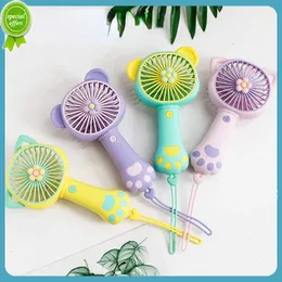 New Cartoon Animal Candy Color Mini Fan Girl Heart Holding USB Rechargeable Fan Outdoor Rope Carrying Portable Pocket Fan