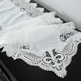 Table Runner White Table Runner Embroidery Table Flag Flower Cotton Linen Padded Lace Table Cloth Coffee Tv Cabinet Dust Cover Towel 230621