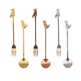 Stainless Steel Mini Cat Kitten Spoons for Coffee Tea Dessert Drink Mixing Milkshake Spoon Tableware Cake Fork