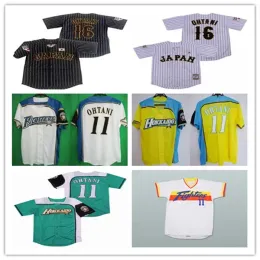 Personalizado Beisebol # 16 Shohei Otani # 11 Hokkaido Nippon-ham Fighters Jerseys Amarelo Azul Branco Listrado Japão Samurai Uniformes de Beisebol