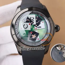 New 47mm Bubble Clown Playing Card Dial Automatic Mens Watch L390/03246-390.101.95/0371 PVD Black Steel Case Rubber Strap Gents Watches TWCM Timezonewatch E57A6