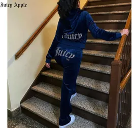 Juicy Apple Women's Tracksuits Velvet Sewing Suits Outfit Two Piece Jogging Set Velour Sweatshirt Met Hoodie Pants Suit