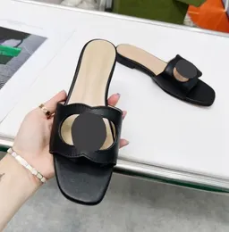 2024 Italien Frauen Sandale flache Rutsche Ineinandergreifende hochwertige Lederpantoffeln G Cut-out Slides Sandale Kalbsleder Sexy Flats Damenmode Cutout Wear Schuhe Box