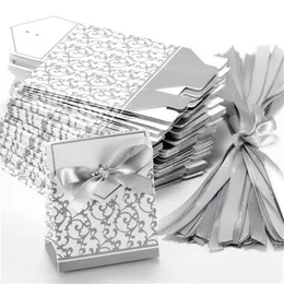 Ribbon Wedding Candy Paper Box Creative Golden Silver Ribbon Wedding Favours Party Gift Candy Paper Box 10 Pcs Boxes Candies Favou241j