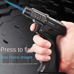 Multifunctional Windproof Lighter Gun shaped Blue Flame Strong Fire Adjustable Direct Charge Cigar Smoking Cooking Accessories l YIC1