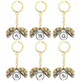 سلاسل المفاتيح 12 Constellation Sunflower Keychain 2023 Trend Daisy Flower Pendant Bag Car Key Metal Ring zodiac sign keyring gift hift