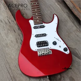 Stokta Acepro Metalik Kırmızı Elektro Gitar 2 Parçalı Mahogany Vücut Tremolo Köprüsü Yüksek Kalite 6 String Guitarra Ücretsiz Nakliye