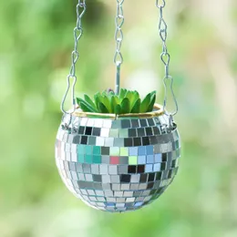 Planters Pots Disco Ball Planter Globe Shape Hanging Basket Vase Flower Planter Pots Rope Hanging Wall Home Dec Vase Container Room Decoration 230621