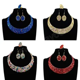 Moda kobiety etniczne biżuteria ślubna Zestaw Wyolbrzymiony Metal Full Diamond Choker Naszyjnik Bransoletka