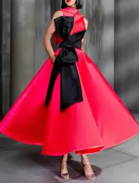 Elegant prom formell klänning höghals ärmlös fotled längd kväll festklänningar med båge vestidos mantel de soiree anpassad 2023