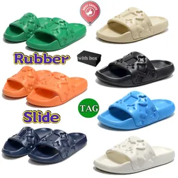 With Box Slippers Waterfront Embossed Mule Rubber Slide Beach Sandals Men Women White Orange Black Green Sky Blue Navy Designer Sandal Summer Shoes Sneakers