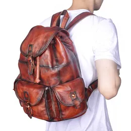 Üst Kat Cowhide Sırt Çantaları Erkekler Büyük Kapasite 14 inç sırt çantası bilgisayar çantası 230615