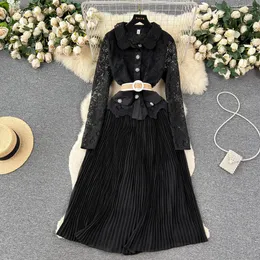 Casual Dresses New Fashion Court Lace A-line Dress Women's Summer Hollow Out Embroidery French Long Sleeve Princess Party Clothes Vestidos 2023