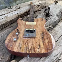 Acepro sol elle elektro gitar doğal renk spalted akçaağaç üst kızartma akçaağaç boynu abalon noktaları kakma kalite krom donanım