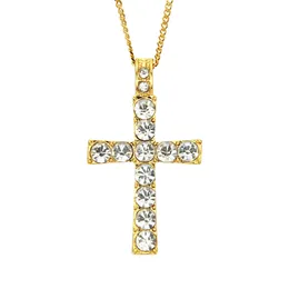 Hip Hop Rapper colar com pingente de diamante brilhante crucifixo pingente de personalidade de rua criativo micro-inserção joia cheia de zircônia 60cm colar 1362