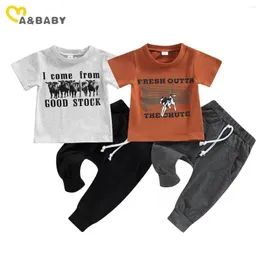 Conjuntos de roupas MaBaby 0-3 anos criança criança bebê menino roupas carta camiseta estampada de vaca calças roupas casuais de verão