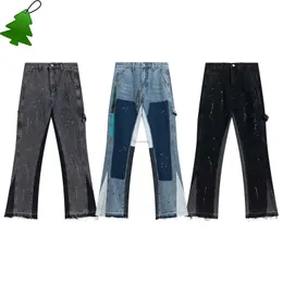 Jeans för män Kläder Jeansbyxor Gallerier Avdelningar Dekonstruerad Split Speckle Flare Street Casual Damer Raw Edge Hip Hop byxor