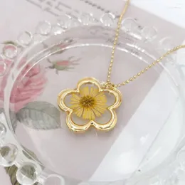 Pendant Necklaces Real Pressed Pink Baby's Breath Flower Glass Minimalist Keepsake Necklace Bruno 1303