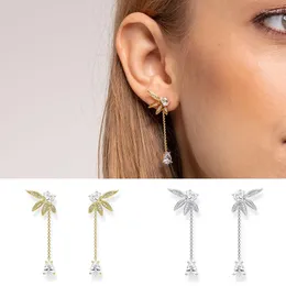 スタッドイヤリングCrmya Luxury Long Flower Gold Silled Big Water Drop Chain Earing Girls Piercing Ear Jewelry Wholesale