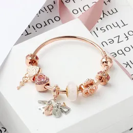 Bangle Original Pandoras Fashion S925 Silver Rose Gold Charm Beads Heart Lock Bangles Women Chain Letter Bracelets Jewelry Holiday Gift Raym