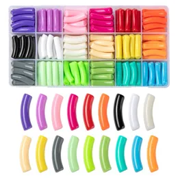 Acrylic Plastic Lucite 1Box Bag Chunky Curved Tube Beads Colorful Opaque for DIY Summer Bamboo Bangles Stacking Bracelet 230621