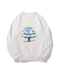 Camiseta Masculina Moletom Pesado Pulôver com Gola redonda Inverno Casual Com Estampa de Árvore de Natal Gráfico