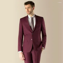 Herrdräkter Men's 2023 Spring Burgundy Formal Herr Notch Lapel Groom Tuxedos Slim Fit Groomsmenn Wedding (Jacket Pants Tie)