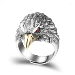 Cluster Ringe Silber Ring Männlich Japanisch und Koreanisch Trendige Persönlichkeit Retro Domineering Eagle Offener Kopf Zeigefinger