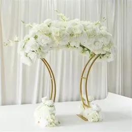 Bröllopsdekoration Flower Vase El Table Centerpieces Floral Row Metal Holder Flower Rack Shiny Gold Arch Stand Grand-Event Part270J