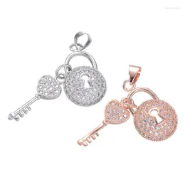 Charms Key Lock Love Couple Shape Cubic Zirconia CZ Micro Pave Beads