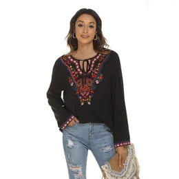 Women's Blouses Eaeovni Embroidered Tops Women's Bohemian Shirt Loose Tunic Summer Floral Embroidery Plus Size Mexico
