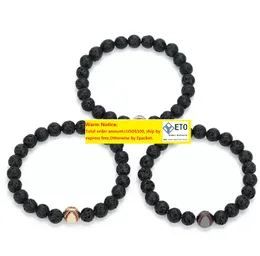 Charm Bracelets Cobre Baseball Ball Charms Strand Bracelet 8mm Black Lava Stone Beads Volcano Diy Essential Oil Diffuse