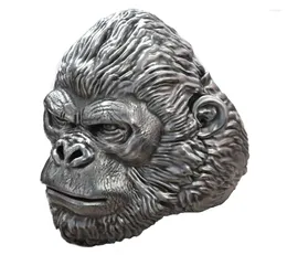 Cluster Rings 3D African Gorilla Monkey King Wild Animal Mens Ring 28g Real 925 Solid Sterling Silver