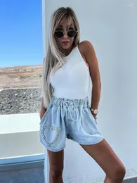 Women's Shorts Women's Summer A-line Exquisite Rhinestone Denim Pants For Women High Waist Fashion Loose Wide Leg Handmade Beaded 2023