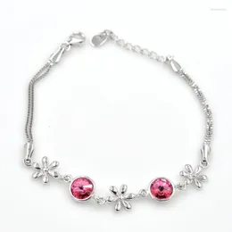 Link Bracelets 2023 Solid 925 Sterling Silver Charm Bracelet Flower With Austria Crystal DIY Mashion Jewelry for Women