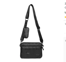 2023 New Designer Men's Versatile Classic Embossed PU Triple-Piece Shoulder Crossbody Bag Black embossed Messenger bag bag