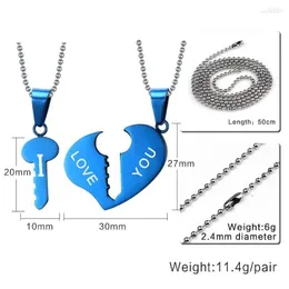 Pendant Necklaces Fashion His And Hers Blue Stainless Steel Couple Necklace Heart-shaped I Love You Women Men Jewelry