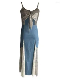 Dwuczęściowa sukienka Vintage 2 długie zestawy spódnicy kobiety Śliczne spaghetti pasek plon cami maxi midi spódnice y2k strój plażowy