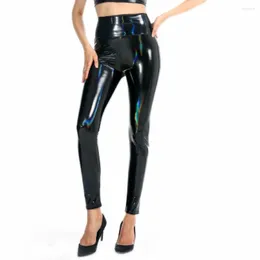 سروال نسائي S-3XL Women High Weist Push Up PVC Laming Legging Pency Wetlook Sexy Faux Pu Leather Breaters Litness Clubwear