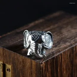 Klusterringar Thailand Buddha elefant näsring 925 sterling silver färg retro zirkon öppna män thailändska smycken