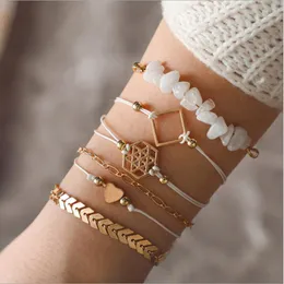 Link Bracelets Fashion Multilayered Aircraft Chain For Women Jewelry Hollow Geometric Stone Charm Bracelet Set