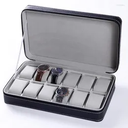 Watch Boxes 1/12 Slots Portable Leather Box Your Good Organizer Jewelry Storage Zipper Easy Carry Men