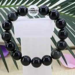 Strand Charming Bracelet Femme Bohemian Style Natural Black Obsidian 12mm Round Beads Bangles Crystal Diy Jewelry 7.5inch B3164