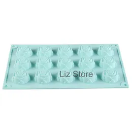 15 Grid Rose Flower Chocolate Cake Moulds Silicone Candy Pudding Ice Cube Mold Sapone fatto a mano Stampi per candele Cucina Strumento di cottura TH0868