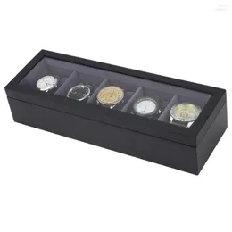 Watch Boxes 5 Grids MaBlack Wood Watches Display With Grey Plush Liner Box Jewelry Case Organizer Holder