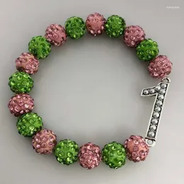 Fios com contas Fios gregos Irmandade Rosa Verde Bola de discoteca Número elástico Strass Charm Pulseira Jóias Raym22