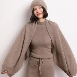 Cachecóis 2023 Chegada Outono Inverno Puro Cashmere Malha Cachecol Feminino Poncho Sólido Moda Feminina Capas Senhora Alta Qualidade