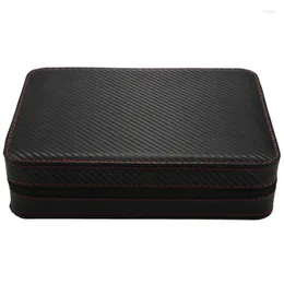 Titta på lådor Fall 8 Slot Portable Black Carbon Fiber Pu Leather Zipper Storage Bag Travel Jewlery Box Personlig lyxig gåva deli22