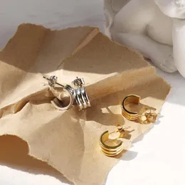 أقراط التدوير Amaiyllis 18K Gold Light Light Roman Roman Three Circle Stud Fashion Simple Drop for Women Jewelry Gift