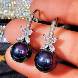 Dangle Earrings Caoshi Graceful Imitation Pearl Drop Women眩しいジルコニア美学女性パーティーアクセサリーDainty Lady Jewelry